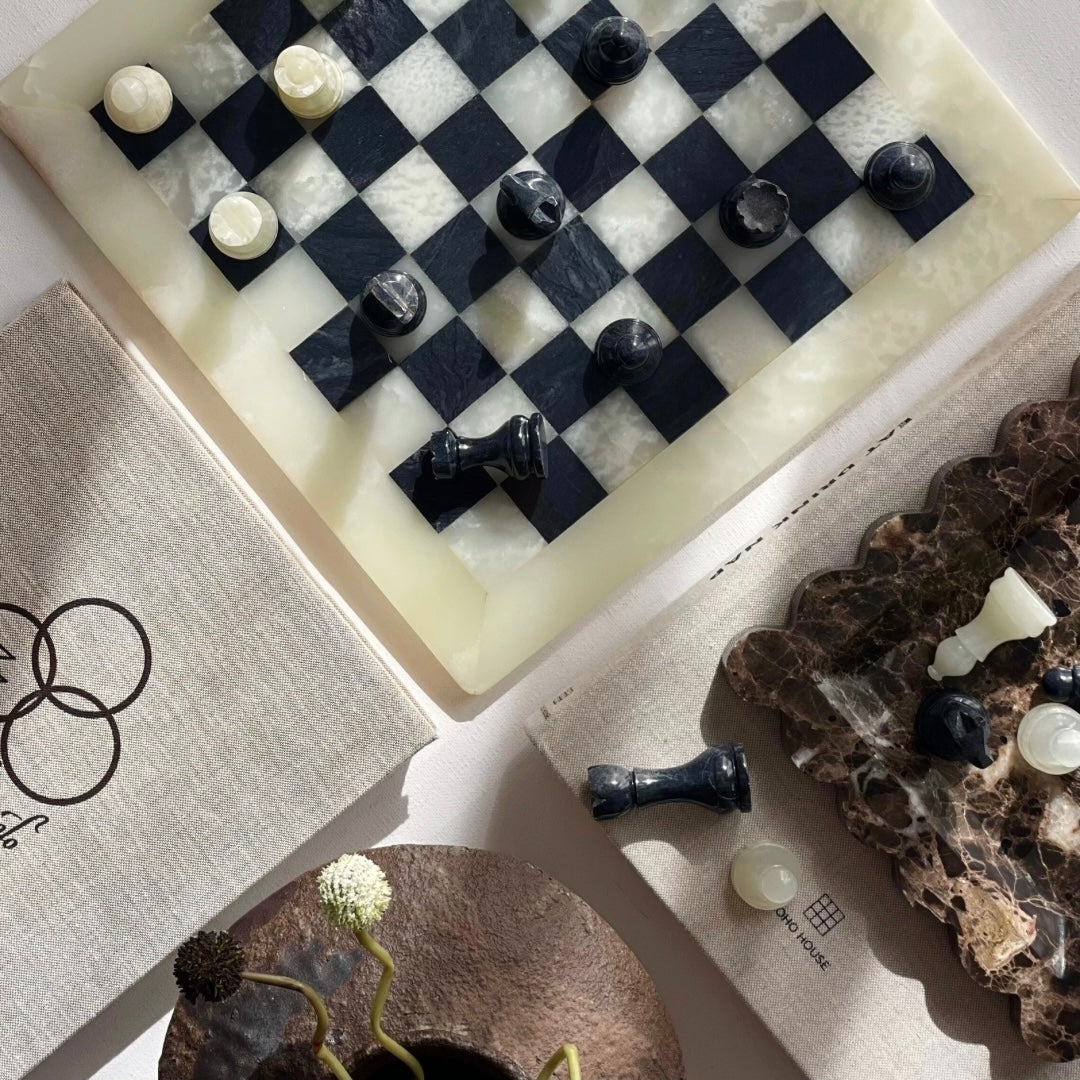 Vintage Onyx & Marble Chess Set